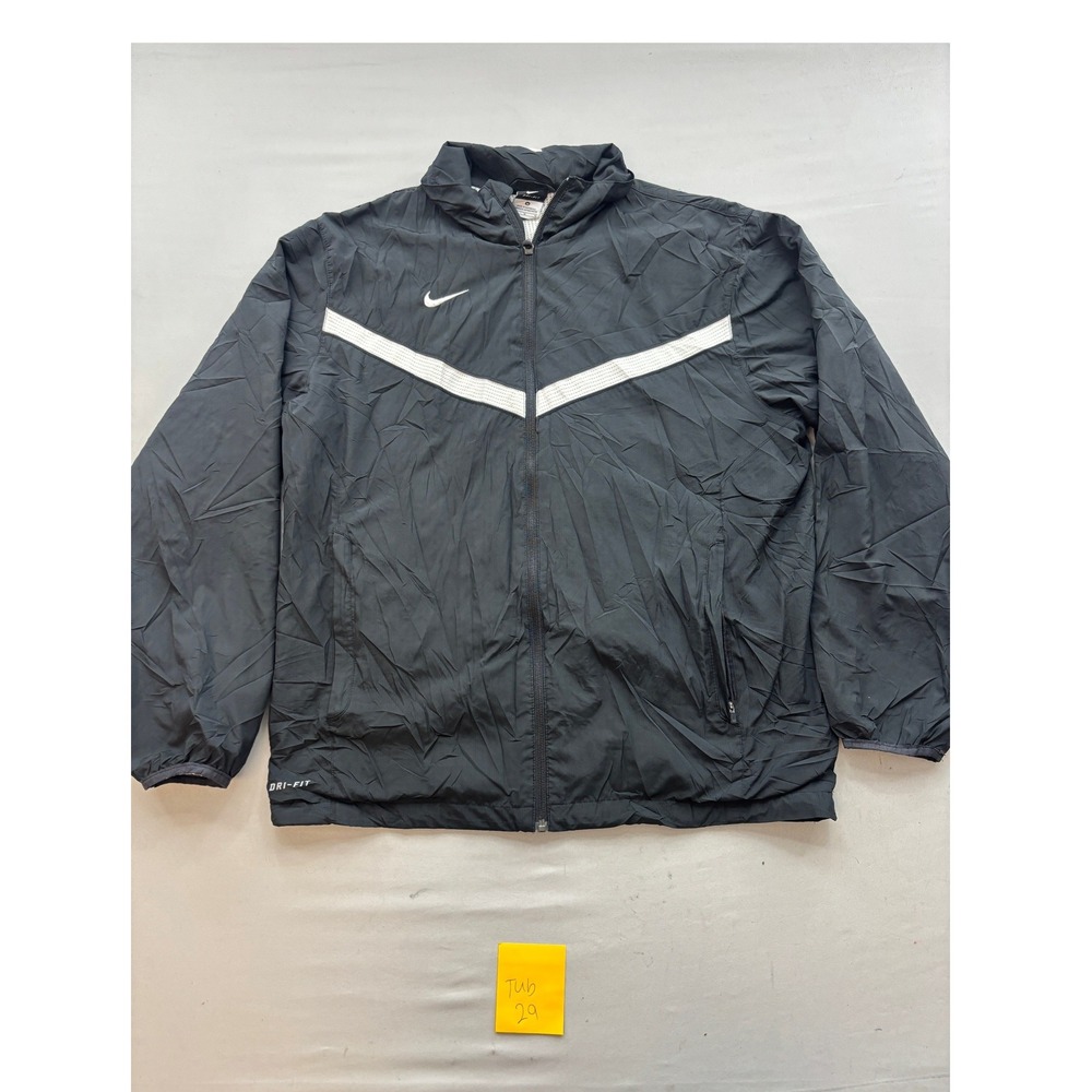 Nike Dri-FIT Mens Black Full Zip Windbreaker Running Jacket Chevron Size Medium